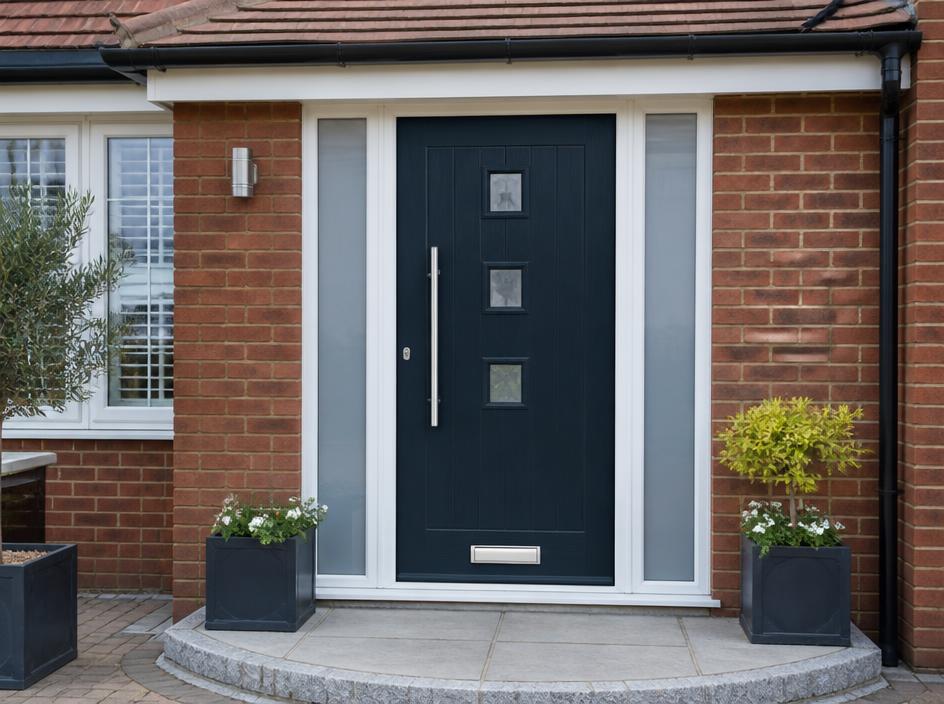 New navy composite front door with chrome handle