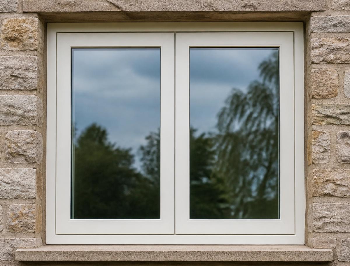 Cream flush casement window on a stone cottage